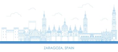 Zaragoza 'nın Skyline panoraması, Aragon, İspanya - vektör illüstrasyonu