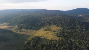 Aerial Sunset view of  Rhodopes Mountains near Beglika Reservoir, Pazardzhik Region, Bulgaria