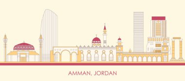 Ürdün, Amman şehrinin çizgi filmi Skyline panoraması - vektör illüstrasyonu