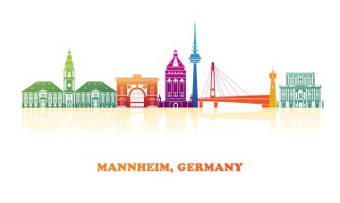 Mannheim, Almanya 'nın renkli Skyline panoraması - vektör illüstrasyonu