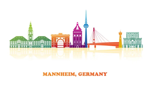 Panorama Todo Color Ciudad Mannheim Alemania Ilustración Vectorial — Vector de stock