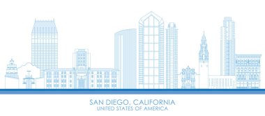 San Diego, Kaliforniya, ABD 'nin Skyline ana hatları - vektör çizimi