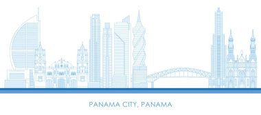 Panama, Panama 'nın Skyline ana hatları - vektör illüstrasyonu