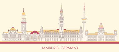 Almanya 'nın Hamburg şehrinin Skyline karikatürü - vektör illüstrasyon
