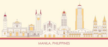 Manila, Filipinler 'in Skyline karikatürü - vektör illüstrasyonu