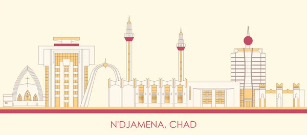 Djamena Chad Çizgi Filmi Skyline Panoraması Vektör Çizimi — Stok Vektör