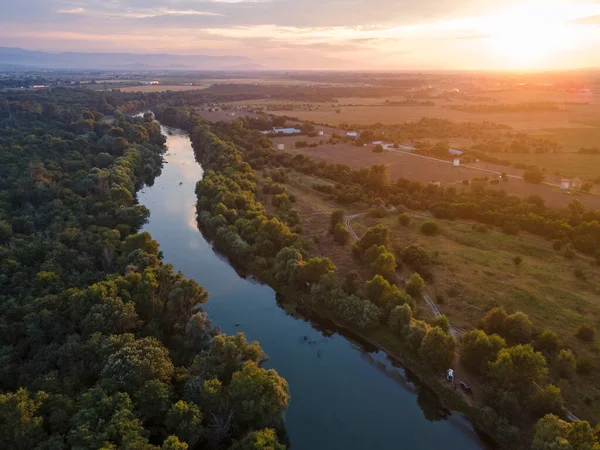 Aerial sunset landscape of Rowing Venue in city of Plovdiv, Bulgaria