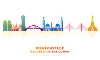 Brazzaville 'in renkli Skyline panoraması, Kongo Cumhuriyeti - vektör illüstrasyonu