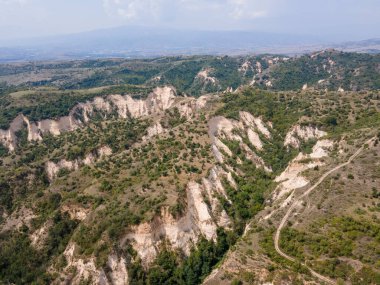 Melnik kum piramitlerinin hava manzarası, Blagoevgrad bölgesi, Bulgaristan