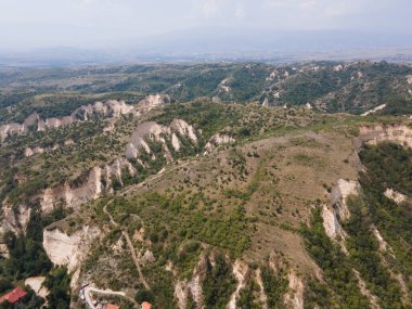 Melnik kum piramitlerinin hava manzarası, Blagoevgrad bölgesi, Bulgaristan
