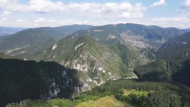 Aerial Summer View Rhodope Mountains Village Borino Smolyan Region Bulgaria — Stockvideo