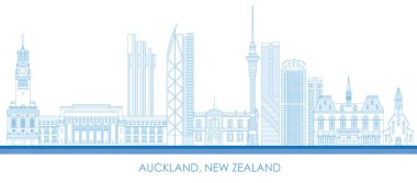 Yeni Zelanda, Auckland şehrinin Skyline görünümü - vektör illüstrasyonu