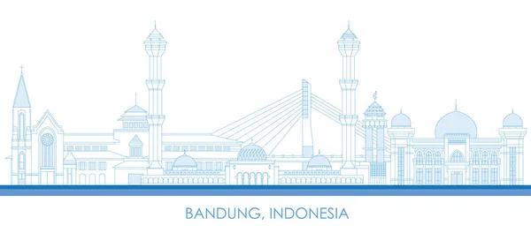 Garis Besar Panorama Skyline Kota Bandung Indonesia Ilustrasi Vektor - Stok Vektor