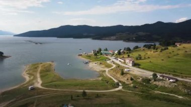 Aerial Summer view of Dospat Reservoir, Smolyan Region, Bulgaria