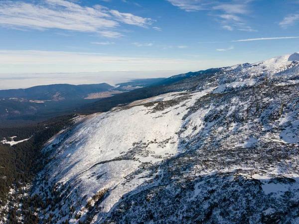Paisagem Aérea Incrível Inverno Montanha Rila Perto Pico Malyovitsa Bulgária — Fotografia de Stock