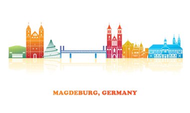 Magdeburg, Almanya 'nın renkli Skyline panoraması - vektör illüstrasyonu