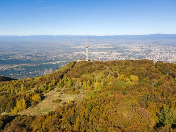 Panorama Outono Aéreo Incrível Montanha Vitosha Região Cidade Sofia Bulgária — Fotografia de Stock
