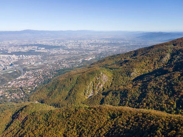 Incredibile Panorama Autunnale Aereo Della Montagna Vitosha Sofia City Region — Foto Stock