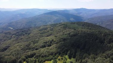 Bulgaristan 'ın Filibe Bölgesi, Rhodopes Dağı' ndaki Koprivkite bölgesinin havadan yaz manzarası