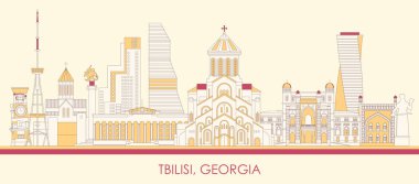 Gürcistan 'ın Tiflis kentinin Skyline karikatürü - vektör illüstrasyonu