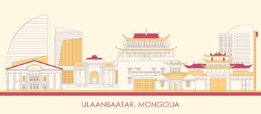Moğolistan 'ın Ulaanbaatar şehrinin Skyline karikatürü - vektör illüstrasyonu