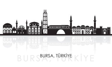 Bursa, Türkiye 'nin Siluet Skyline panoraması - vektör illüstrasyon