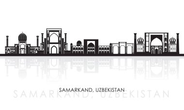 Özbekistan Semerkand şehrinin siluet Skyline panoraması - vektör illüstrasyonu