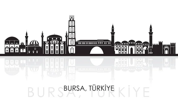 Bursa Türkiye Nin Siluet Skyline Panoraması Vektör Illüstrasyon — Stok Vektör
