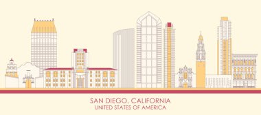 San Diego, California, ABD 'nin çizgi filmi Skyline panoraması - vektör illüstrasyonu