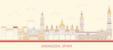 Zaragoza 'nın çizgi filmi Skyline Panoraması, Aragon, İspanya - vektör illüstrasyonu