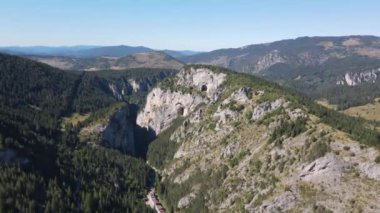 Bulgaristan 'ın Smolyan Bölgesi, Rodop Dağları' ndaki Trigrad Boğazı 'nın hava manzarası