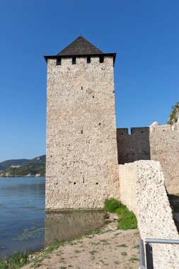 Sırbistan 'ın Tuna Nehri kıyısındaki Ortaçağ tahkim edilmiş Golubac kasabasının kalıntıları
