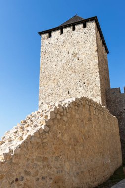 Sırbistan 'ın Tuna Nehri kıyısındaki Ortaçağ tahkim edilmiş Golubac kasabasının kalıntıları