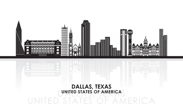 Silhouette Skyline Panorama Ciudad Dallas Texas Estados Unidos Ilustración Vectorial — Archivo Imágenes Vectoriales