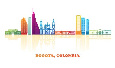 Kolombiya, Bogota şehrinin renkli Skyline panoraması - vektör illüstrasyonu