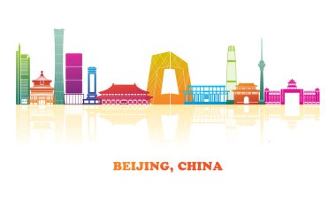 Çin 'in Pekin şehrinin renkli Skyline panoraması - vektör illüstrasyonu