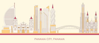 Panama City, Panama 'nın çizgi filmi Skyline panoraması - vektör illüstrasyonu