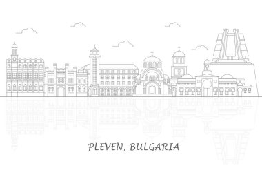 Bulgaristan 'ın Pleven kentinin Skyline ana hatları - vektör illüstrasyonu