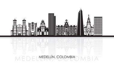 Kolombiya, Medellin şehrinin siluet Skyline panoraması - vektör illüstrasyonu