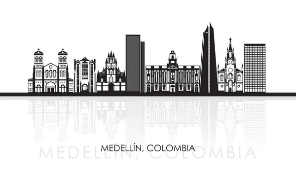 Silhouette Skyline Panorama Ciudad Medellín Colombia Ilustración Vectorial — Vector de stock