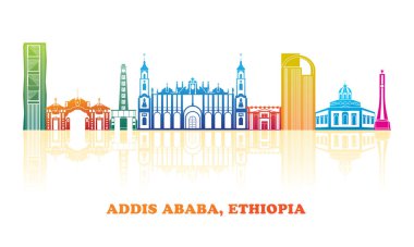 Etiyopya 'daki Addis Ababa şehrinin renkli Skyline panoraması - vektör illüstrasyonu