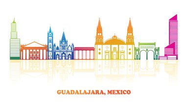 Guadalajara, Meksika 'nın renkli Skyline panoraması - vektör illüstrasyonu