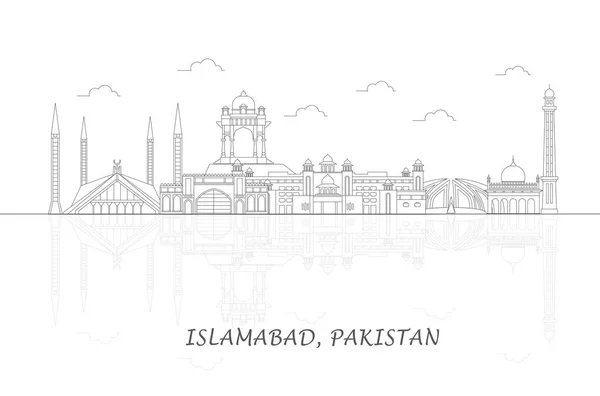 Garis Besar Panorama Skyline Kota Islamabad Pakistan Ilustrasi Vektor - Stok Vektor