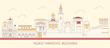 Bulgaristan 'ın Veliko Tarnovo kentinin Skyline çizgi filmi - vektör illüstrasyonu