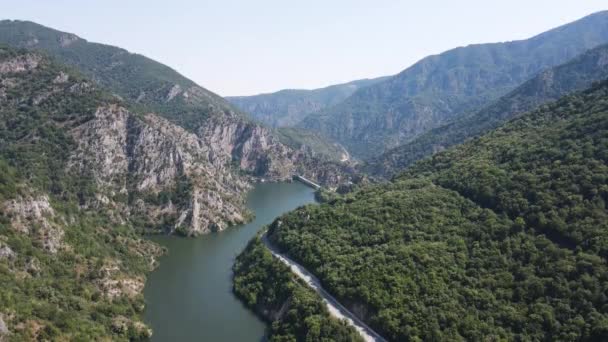 Aerial Summer View Krichim Reservoir Rhodopes Mountain Plovdiv Region Bulgaria — Wideo stockowe