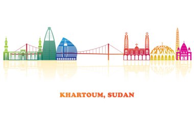 Sudan, Hartum şehrinin renkli Skyline panoraması - vektör illüstrasyonu