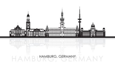 Almanya, Hamburg şehrinin siluet Skyline panoraması - vektör illüstrasyon