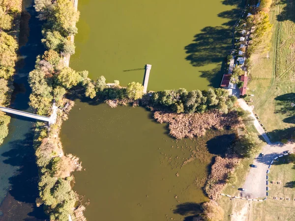 Vista Aérea Otoño Del Lago Pancharevo Ciudad Sofía Región Bulgaria —  Fotos de Stock