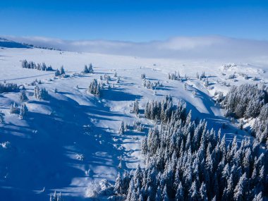 Bulgaristan 'ın Sofya Şehir Bölgesi, Vitosha Dağı' nın Hava Kış Manzarası