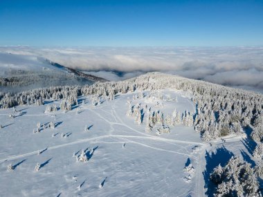Bulgaristan 'ın Sofya Şehir Bölgesi, Vitosha Dağı' nın Hava Kış Manzarası